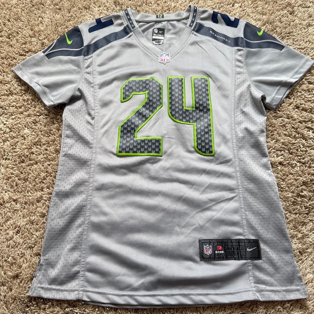 Nike Seattle Seahawks Marshawn Lynch 24 Jersey Kids Large Grey NFL On Field